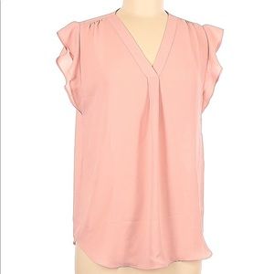 Pink V Neck Office Blouse